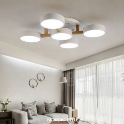 Wood Chandelier LED Modern Contemporary Nordic Style Flush Mount Ceiling Light with Acrylic Shade