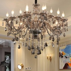 18 Lights Retro Grey Color K9 Crystal Candle Large Chandelier