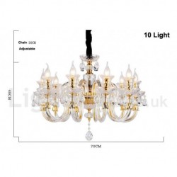 Retro Gold Colour K9 Clear Crystal Candle Chandelier