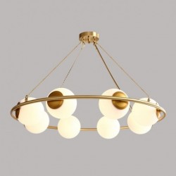 Pure Brass Bean Style Rustic / Lodge Round Chandelier with White Shades