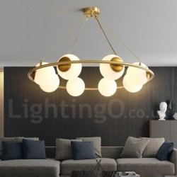 Pure Brass Bean Style Rustic / Lodge Round Chandelier with White Shades