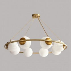 Pure Brass Bean Style Rustic / Lodge Round Chandelier with White Shades