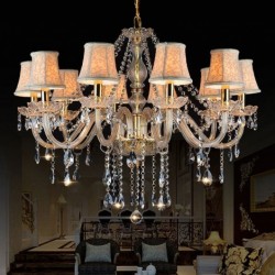 Gold Colour Candle Large K9 Crystal Chandelier with Shades