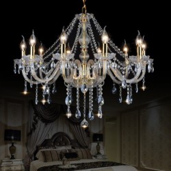 Gold Colour Candle Large K9 Crystal Chandelier with Shades