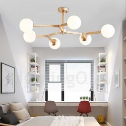 Wooden Nordic Modern Magic Bean Wood Molecular Chandelier with Glass Shades