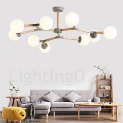 Wooden Nordic Modern Magic Bean Wood Molecular Chandelier with Glass Shades