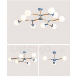 Wooden Nordic Modern Magic Bean Wood Molecular Chandelier with Glass Shades