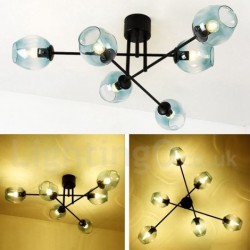 6 Light Rustic / Lodge Stainless Steel Chandelier with Clear or Blue Glass Shades