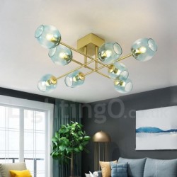 8 Light Rustic / Lodge Stainless Steel Chandelier with Clear or Blue Glass Shades