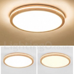 Dimmable Round Wooden LED with Lens Modern Contemporary Nordic Style Flush Mount Wood Ceiling Light with Acrylic Shade and Remote Control - Also Can Be Used As Wall Light