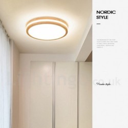Dimmable Round Wooden LED with Lens Modern Contemporary Nordic Style Flush Mount Wood Ceiling Light with Acrylic Shade and Remote Control - Also Can Be Used As Wall Light
