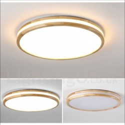 Dimmable Round Wooden LED with Lens Modern Contemporary Nordic Style Flush Mount Wood Ceiling Light with Acrylic Shade and Remote Control - Also Can Be Used As Wall Light
