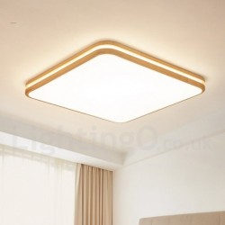 Dimmable Square Wooden LED with Lens Modern Contemporary Nordic Style Flush Mount Wood Ceiling Light with Acrylic Shade and Remote Control - Also Can Be Used As Wall Light