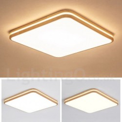 Dimmable Square Wooden LED with Lens Modern Contemporary Nordic Style Flush Mount Wood Ceiling Light with Acrylic Shade and Remote Control - Also Can Be Used As Wall Light