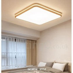 Dimmable Square Wooden LED with Lens Modern Contemporary Nordic Style Flush Mount Wood Ceiling Light with Acrylic Shade and Remote Control - Also Can Be Used As Wall Light