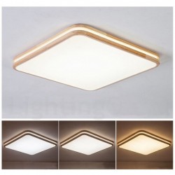 Dimmable Square Wooden LED with Lens Modern Contemporary Nordic Style Flush Mount Wood Ceiling Light with Acrylic Shade and Remote Control - Also Can Be Used As Wall Light