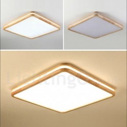 Dimmable Square Wooden LED with Lens Modern Contemporary Nordic Style Flush Mount Wood Ceiling Light with Acrylic Shade and Remote Control - Also Can Be Used As Wall Light