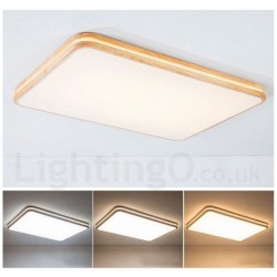 Dimmable Rectangle Wooden LED with Lens Modern Contemporary Nordic Style Flush Mount Wood Ceiling Light with Acrylic Shade and Remote Control - Also Can Be Used As Wall Light