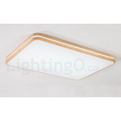 Dimmable Rectangle Wooden LED with Lens Modern Contemporary Nordic Style Flush Mount Wood Ceiling Light with Acrylic Shade and Remote Control - Also Can Be Used As Wall Light