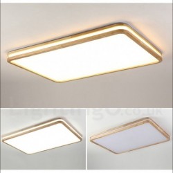 Dimmable Rectangle Wooden LED with Lens Modern Contemporary Nordic Style Flush Mount Wood Ceiling Light with Acrylic Shade and Remote Control - Also Can Be Used As Wall Light