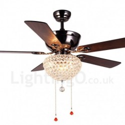 132CM (52") American Style Wood Retro Remote Control Ceiling Fan Light with Crystal Shade Mute Pure Copper Motor