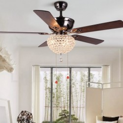 132CM (52") American Style Wood Retro Remote Control Ceiling Fan Light with Crystal Shade Mute Pure Copper Motor