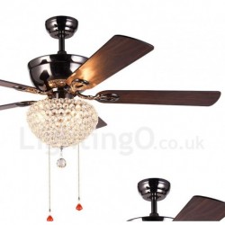 132CM (52") American Style Wood Retro Remote Control Ceiling Fan Light with Crystal Shade Mute Pure Copper Motor