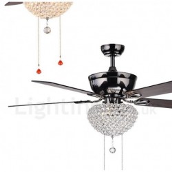 132CM (52") American Style Wood Retro Remote Control Ceiling Fan Light with Crystal Shade Mute Pure Copper Motor