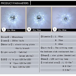 3 Modern/Firework/ Globe Acryl / LED / Bulb Included Chrome Metal Flush MountLiving Room / Bedroom / Dining Room / GDNS