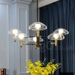 6 Light Uplight Electroplated Painted Finish Chandelier with Glass Shades