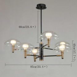 6 Light Uplight Electroplated Painted Finish Chandelier with Glass Shades