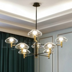 8 Light Uplight Electroplated Painted Finish Chandelier with Glass Shades