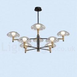 8 Light Uplight Electroplated Painted Finish Chandelier with Glass Shades