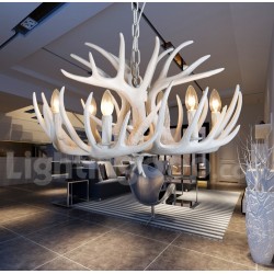 6 Light Rustic Artistic Retro Antler White Chandelier