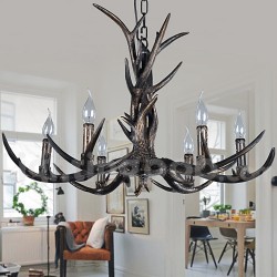 6 Light Rustic Artistic Retro Antler Black Vintage Chandelier