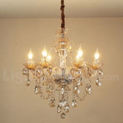 6 Light Cognac Colour Elegant Crystal Candle Chandelier