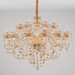 18 (12+6) Light Amber Gold Elegant Crystal Candle Chandelier