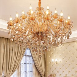 18 (12+6) Light Amber Gold Elegant Crystal Candle Chandelier