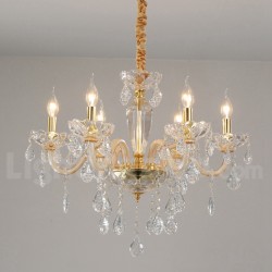 6 Light Gold Chandelier with Clear Crystal Candle Chandelier