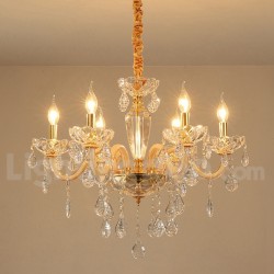 6 Light Gold Chandelier with Clear Crystal Candle Chandelier