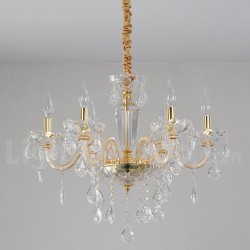 6 Light Gold Chandelier with Clear Crystal Candle Chandelier