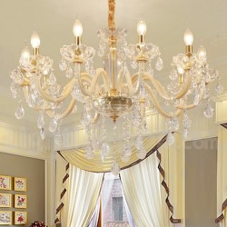 10 Light Gold Chandelier with Clear Crystal Candle Chandelier