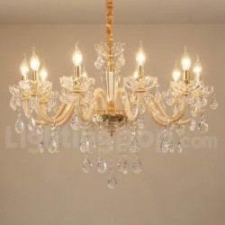 10 Light Gold Chandelier with Clear Crystal Candle Chandelier