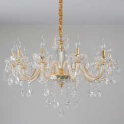 10 Light Gold Chandelier with Clear Crystal Candle Chandelier