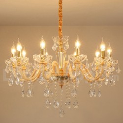 10 Light Gold Chandelier with Clear Crystal Candle Chandelier