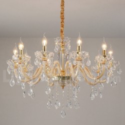 10 Light Gold Chandelier with Clear Crystal Candle Chandelier