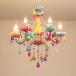 Macaron 6 Light Chandelier with Multi Colours Crystal Candle Mini Style for Kid's Room, Children