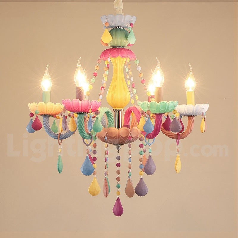Macaron 6 Light Chandelier With Multi, Mini Candle Chandelier Crystal
