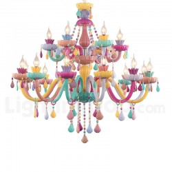 Macaron 18 (12+6) Light Chandelier with Multi Colours Crystal Candle Mini Style for Kid's Room, Children