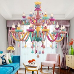 Macaron 18 (12+6) Light Chandelier with Multi Colours Crystal Candle Mini Style for Kid's Room, Children